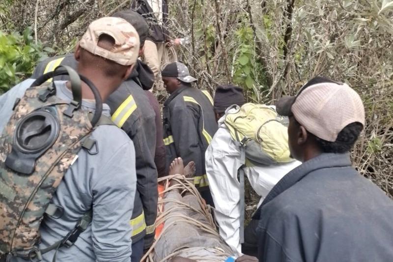 File image of Bildad Simiyu being rescued at Mt Longonot.